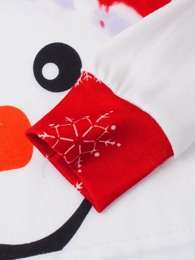 Christmas Dame Colorblock Cute Snowman Print Hettegensere Med Kengurulomme