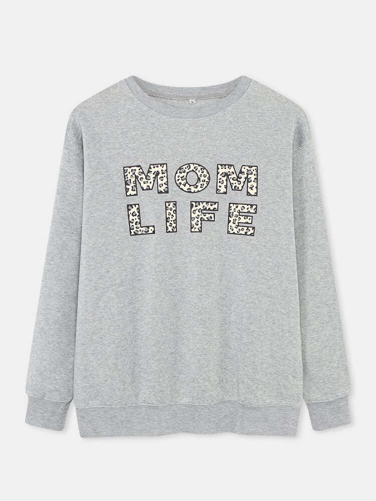 Dame Letter Print Pullover Langermet Casual Sweatshirt