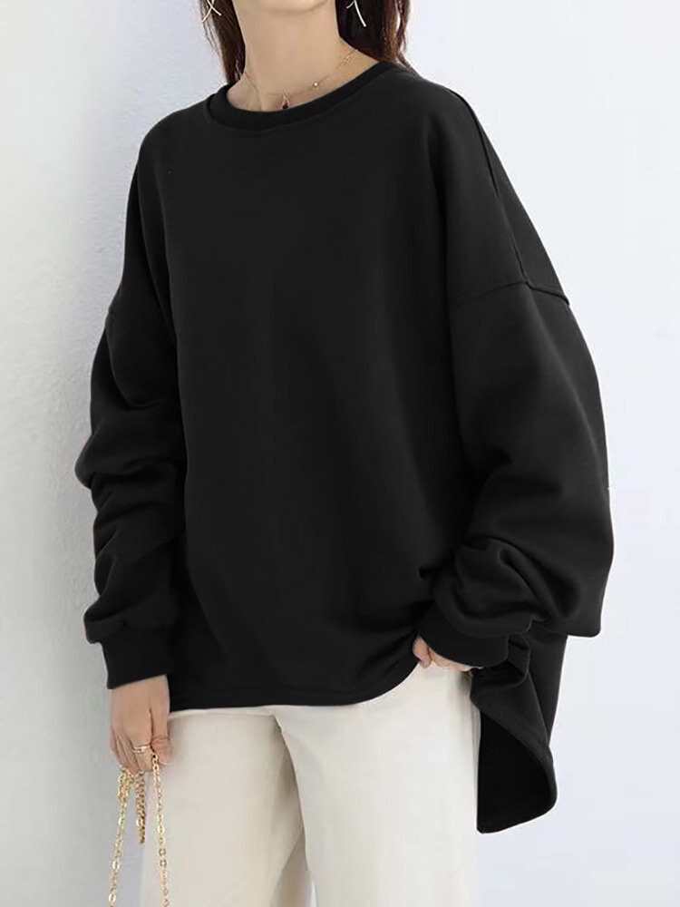 Dame Løs Tykk Rygggaffel Høy Lav Solid Casual Pullover Sweatshirt