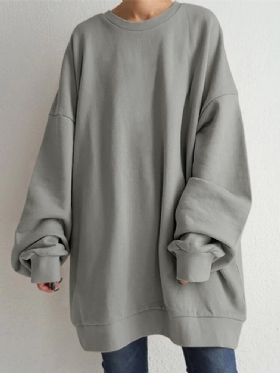 Dame Puff Sleeve Crew Neck Ensfarget Hem Langermet Sweatshirts