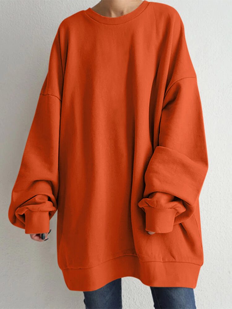 Dame Puff Sleeve Crew Neck Ensfarget Hem Langermet Sweatshirts