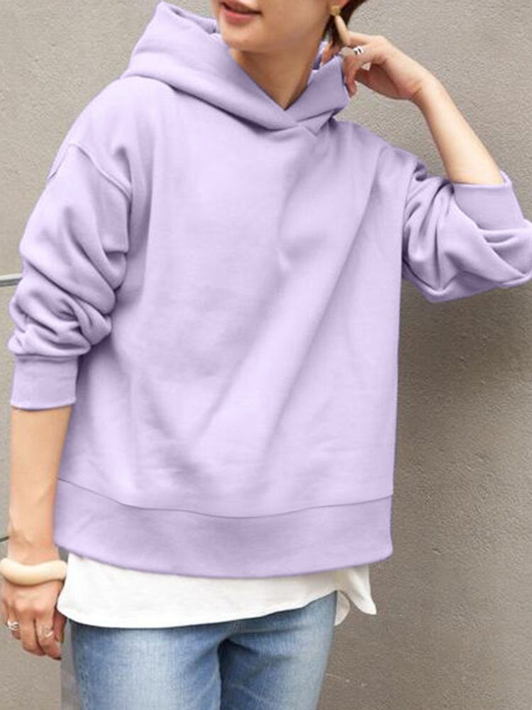 Dame Solid Hette Rygg Spalte Pent Design Hem Fritid Sweatshirt