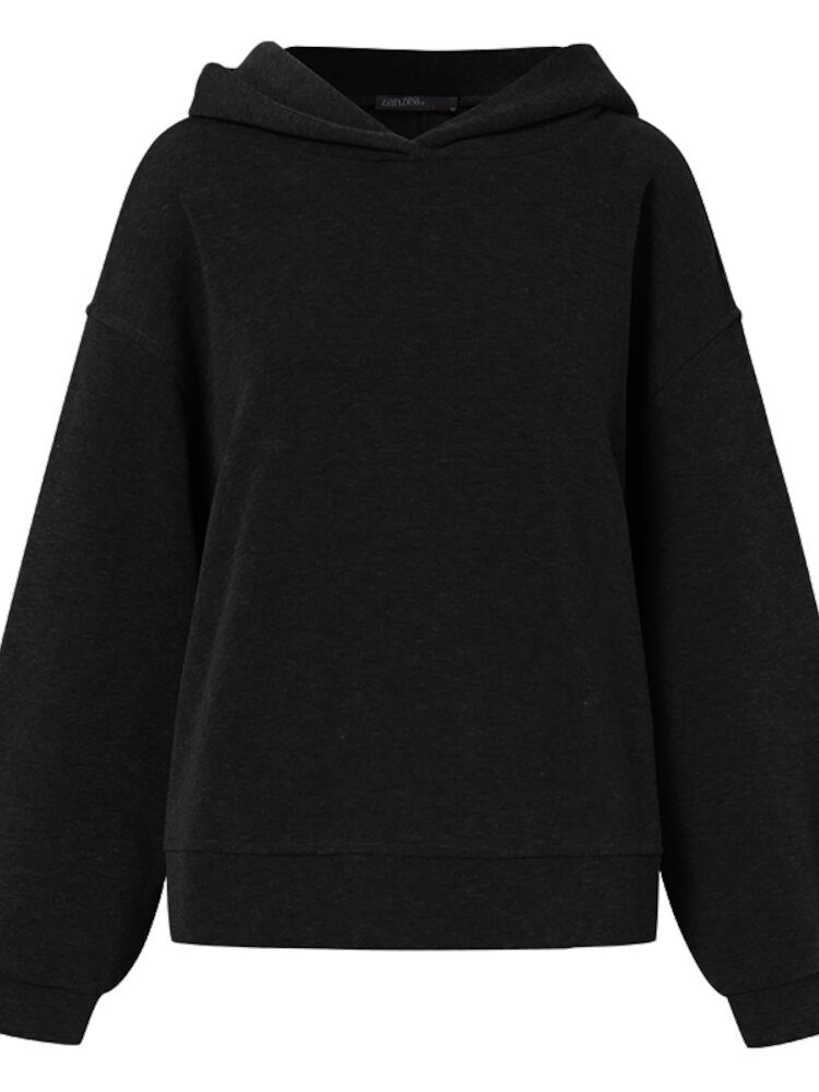 Dame Solid Hette Rygg Spalte Pent Design Hem Fritid Sweatshirt