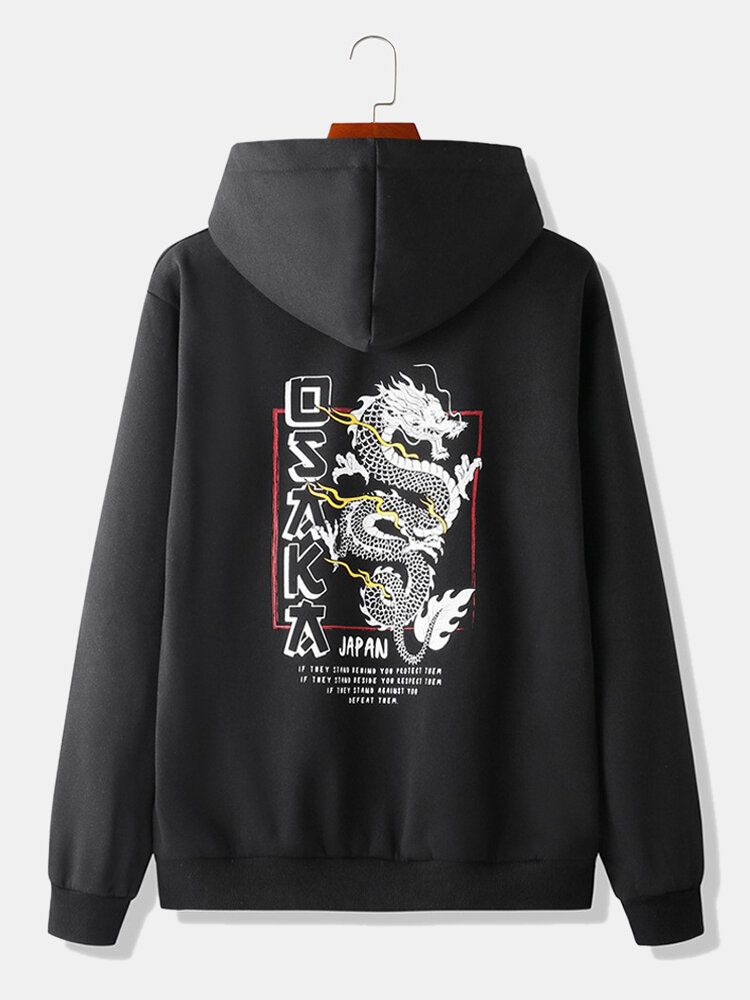 Dragon Back Print For Menn I Japansk Stil Stilig Daily Pullover Hettegenser