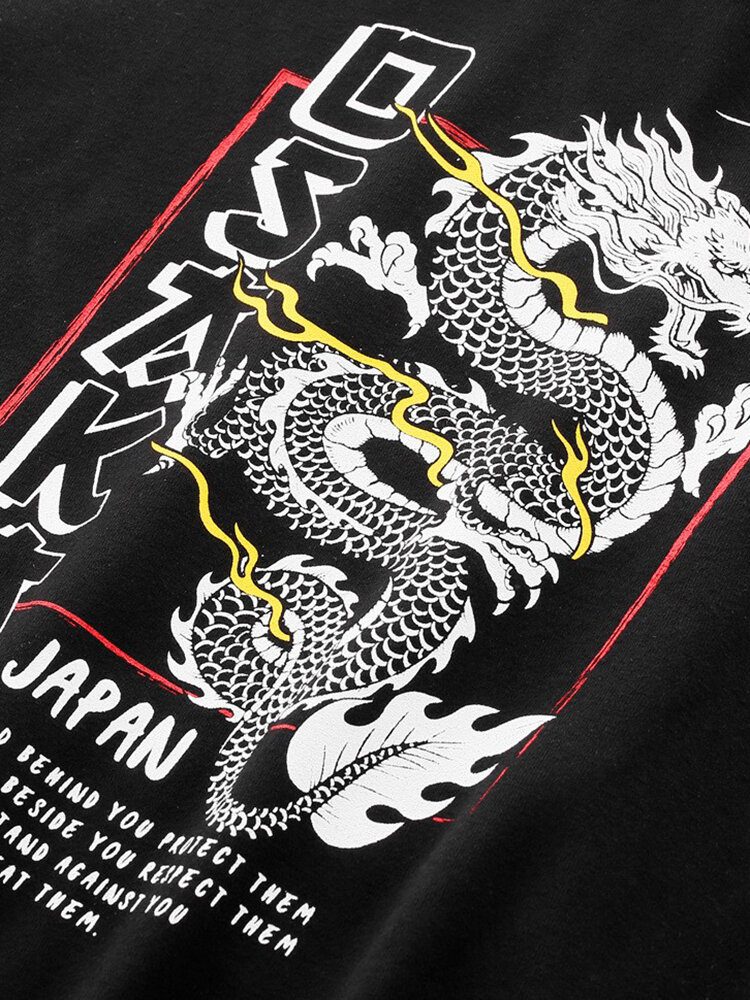 Dragon Back Print For Menn I Japansk Stil Stilig Daily Pullover Hettegenser