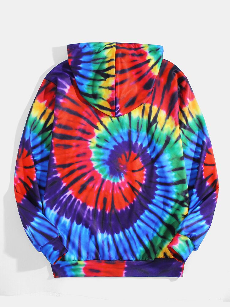 Fargerike Tie-dye Print Lomme Langermet Design Hettegensere Med Lomme For Menn