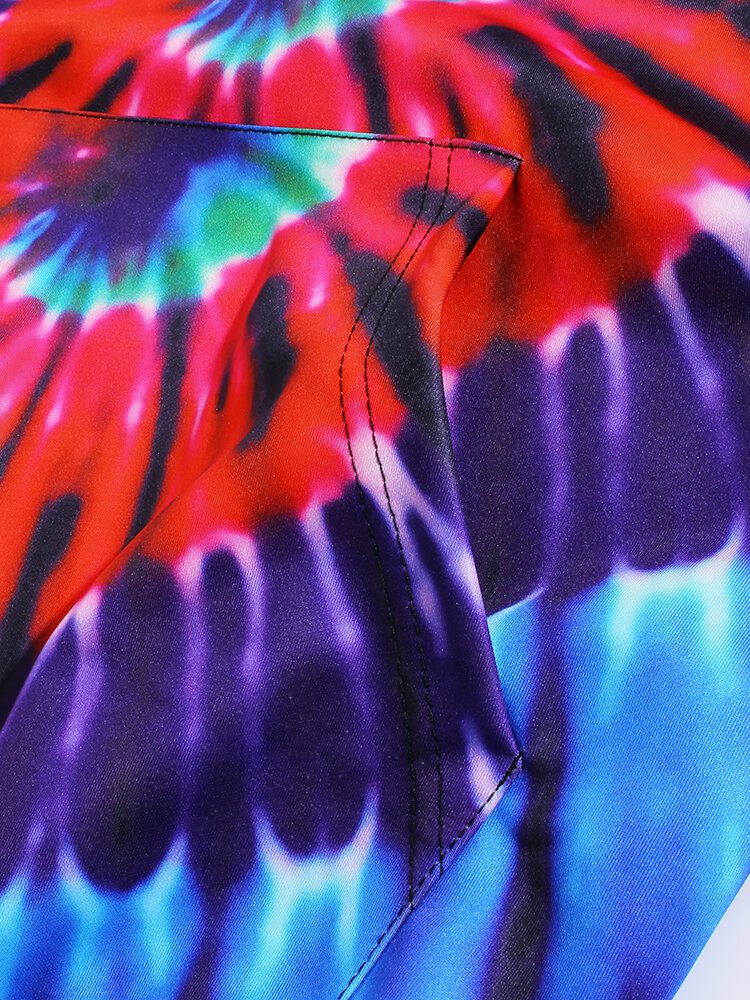 Fargerike Tie-dye Print Lomme Langermet Design Hettegensere Med Lomme For Menn