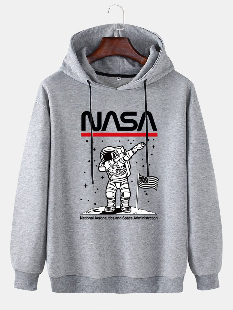 Funny Astronaut Print Drop Shoulder Cotton Hettegensere For Menn