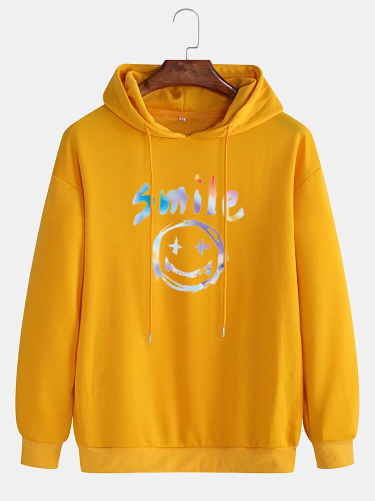 Graffiti Smil Print Snøring Casual Pullover Hettegenser