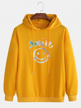 Graffiti Smil Print Snøring Casual Pullover Hettegenser