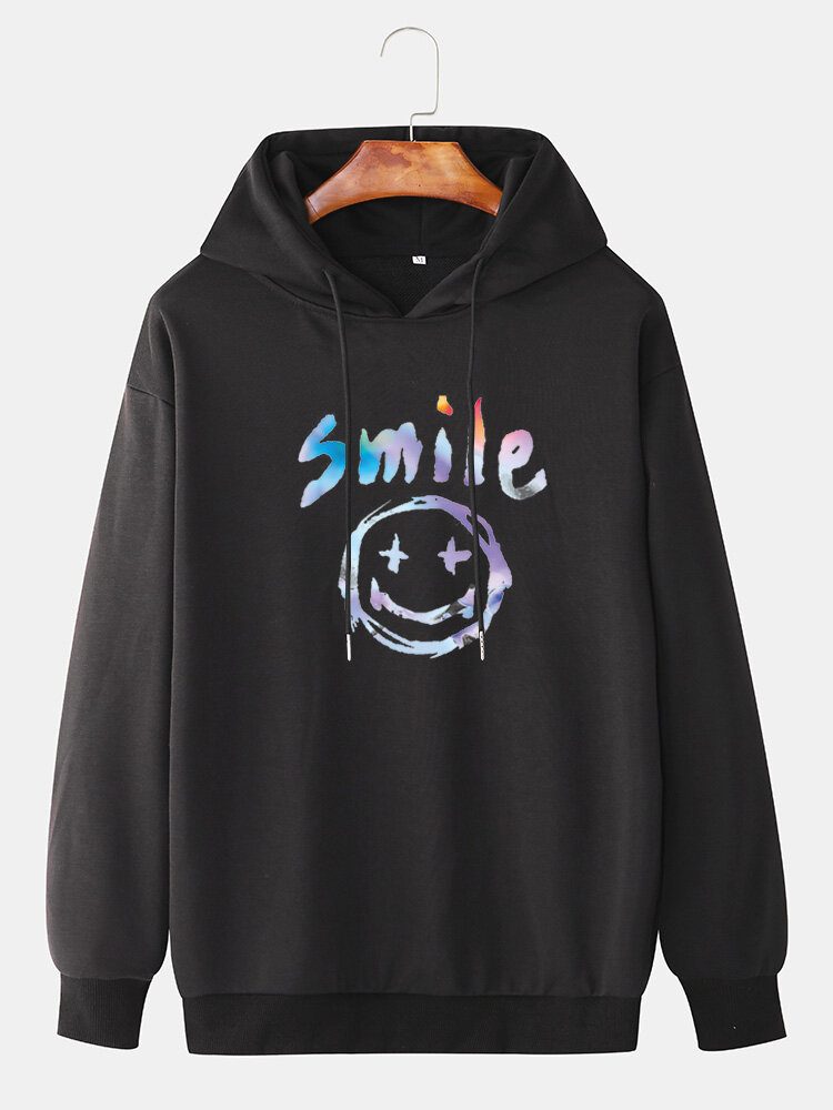 Graffiti Smil Print Snøring Casual Pullover Hettegenser