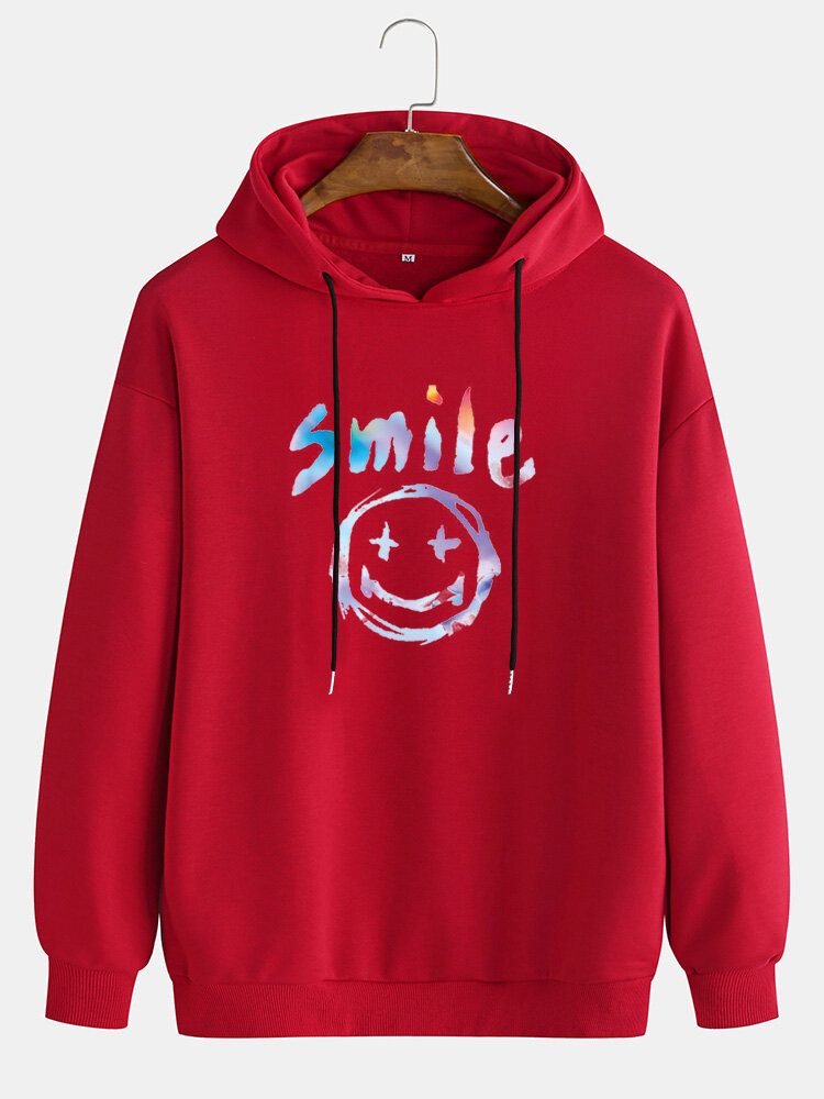 Graffiti Smil Print Snøring Casual Pullover Hettegenser