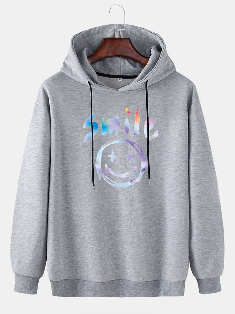 Graffiti Smil Print Snøring Casual Pullover Hettegenser