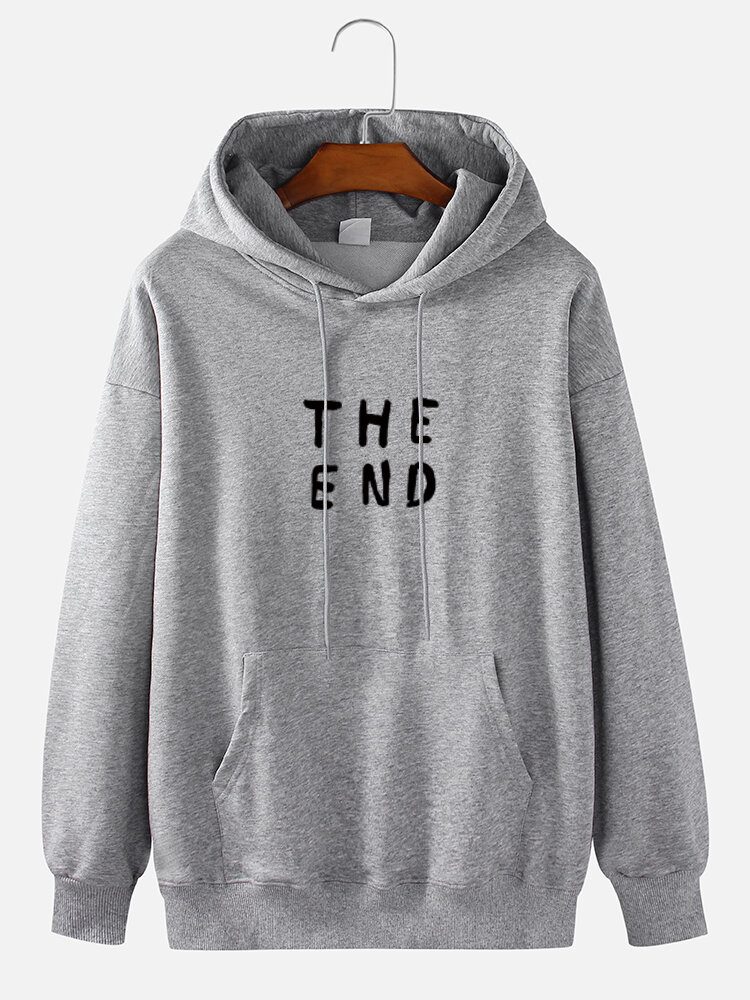 Herre 100% Bomull The End Letter Print Ensfarget Daglig Hettegenser