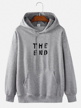 Herre 100% Bomull The End Letter Print Ensfarget Daglig Hettegenser