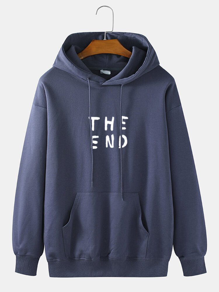 Herre 100% Bomull The End Letter Print Ensfarget Daglig Hettegenser