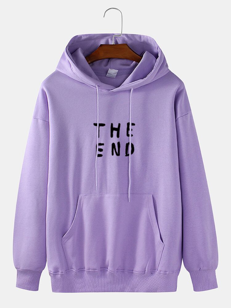 Herre 100% Bomull The End Letter Print Ensfarget Daglig Hettegenser