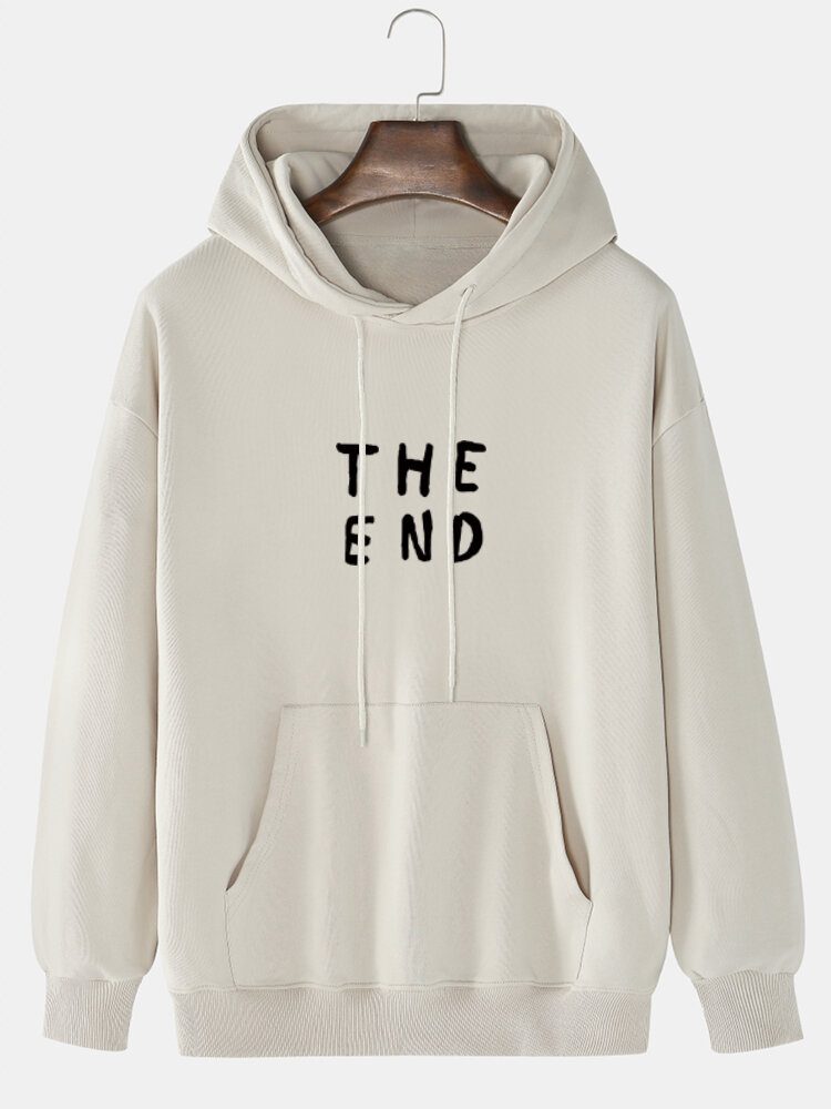 Herre 100% Bomull The End Letter Print Ensfarget Daglig Hettegenser