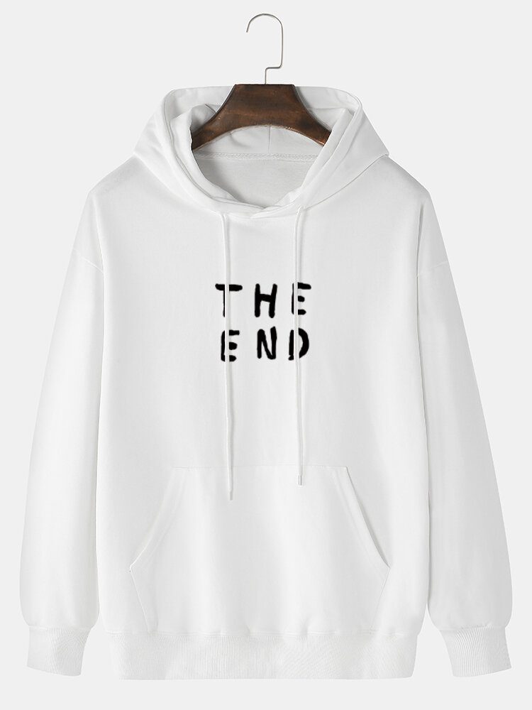 Herre 100% Bomull The End Letter Print Ensfarget Daglig Hettegenser