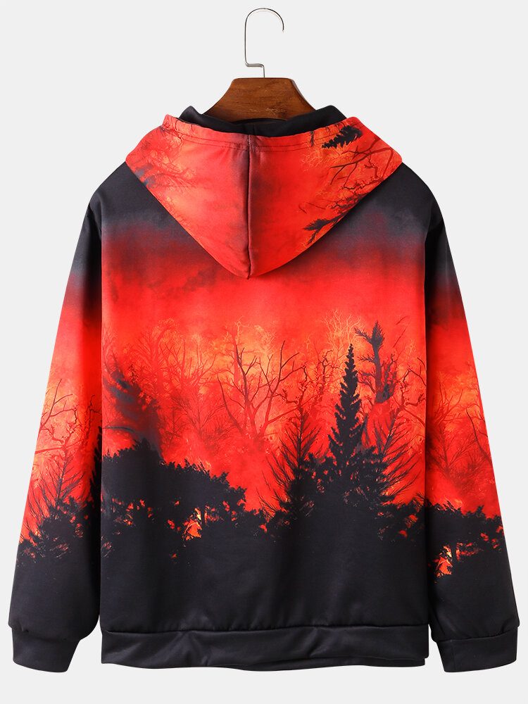 Herre All Over Ombre Forest Print Snøring Overhead Hettegensere