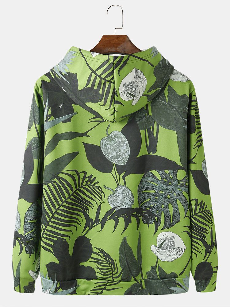 Herre All Over Tropical Plant Print Hettegensere Med Snøring Med Kengurulomme