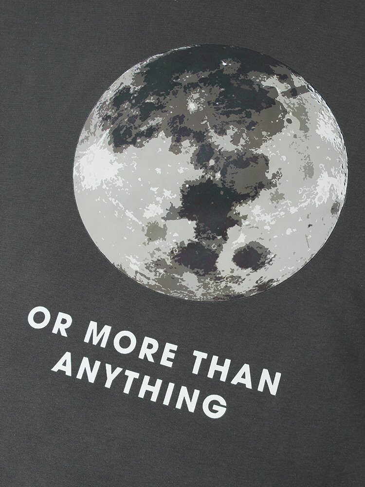 Herre Back Moon Graphic Slogan Plysjfôret Hettegensere I Varm Bomull Med Snøring