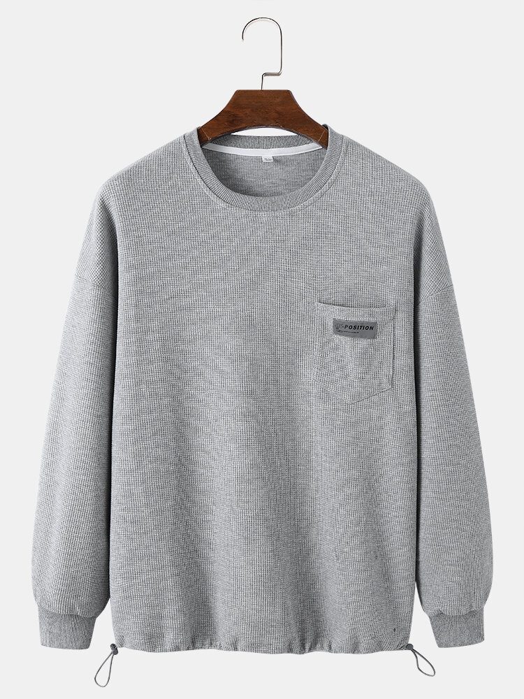 Herre Bomull Solid Brystlomme Shrink The Hem Simple Pullover Sweatshirt