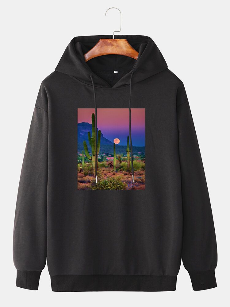 Herre Cactus Landscape Graphic Drop Shoulder Hettegensere Med Snøring