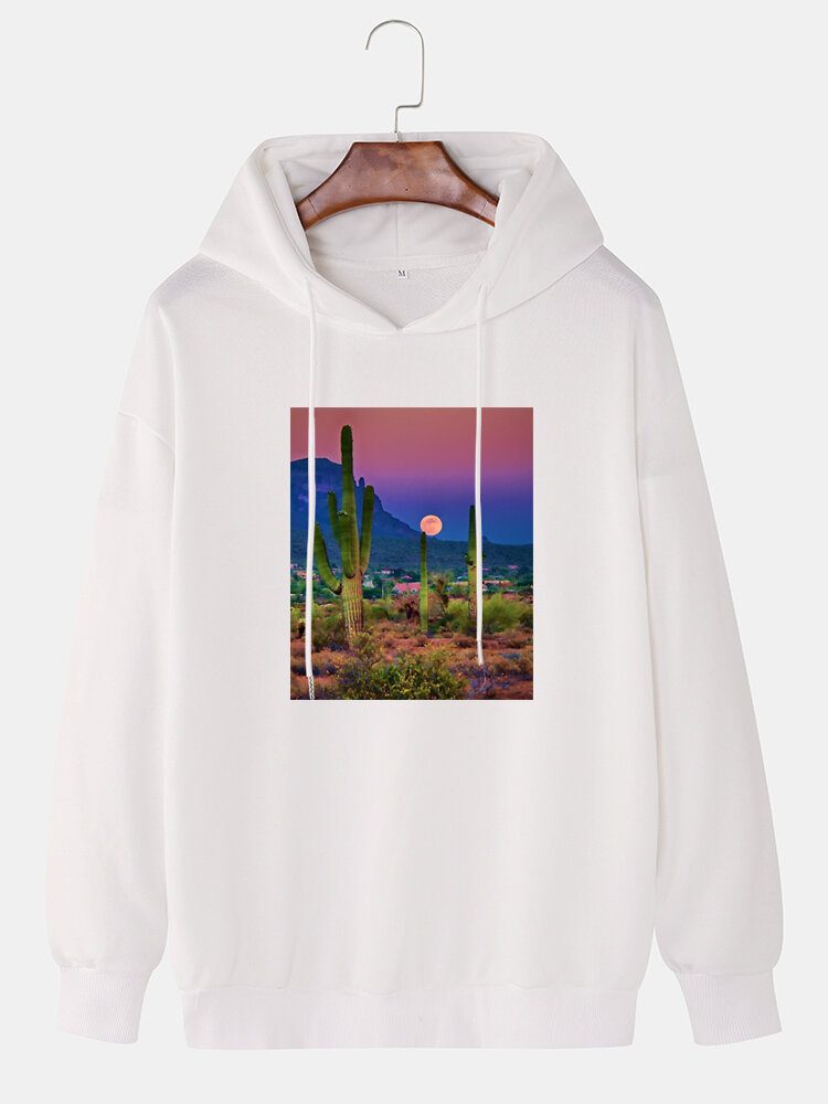 Herre Cactus Landscape Graphic Drop Shoulder Hettegensere Med Snøring