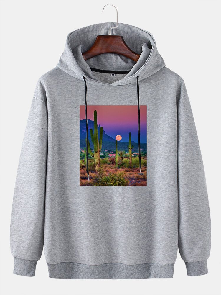 Herre Cactus Landscape Graphic Drop Shoulder Hettegensere Med Snøring