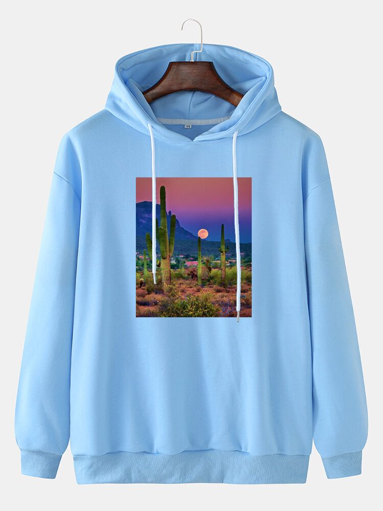 Herre Cactus Landscape Graphic Drop Shoulder Hettegensere Med Snøring