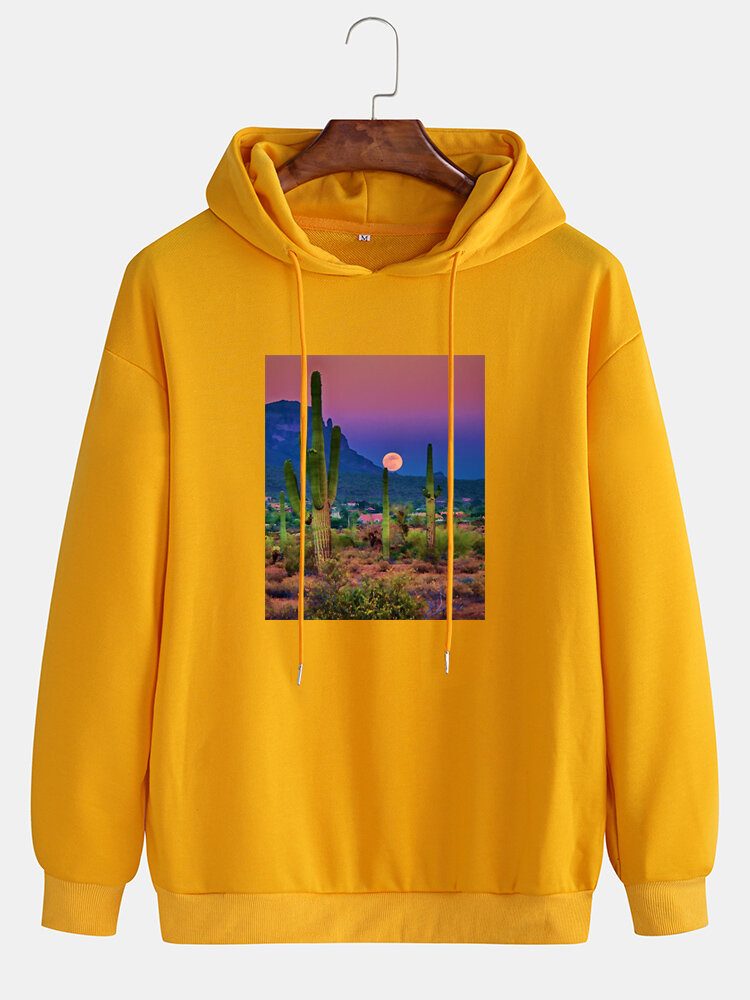 Herre Cactus Landscape Graphic Drop Shoulder Hettegensere Med Snøring