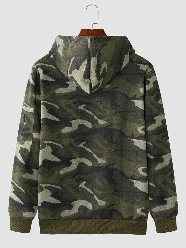 Herre Camo Print Glidelås Snøring Bodycorn Hem Uformell Hettegenser