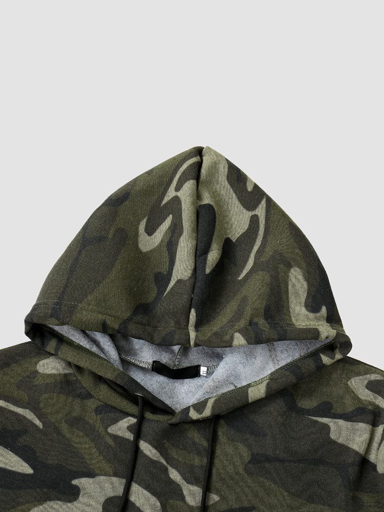 Herre Camo Print Glidelås Snøring Bodycorn Hem Uformell Hettegenser