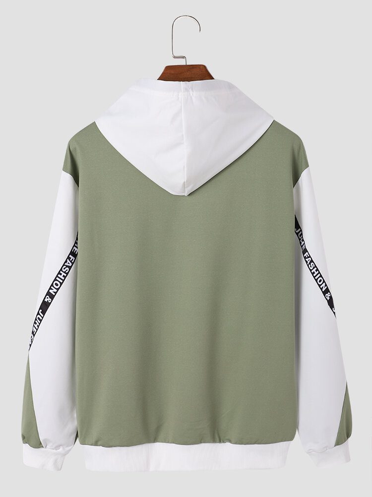 Herre Colorblock Kangaroo Pocket Drop Shoulder Uformelt Hettegensere Med Snøring