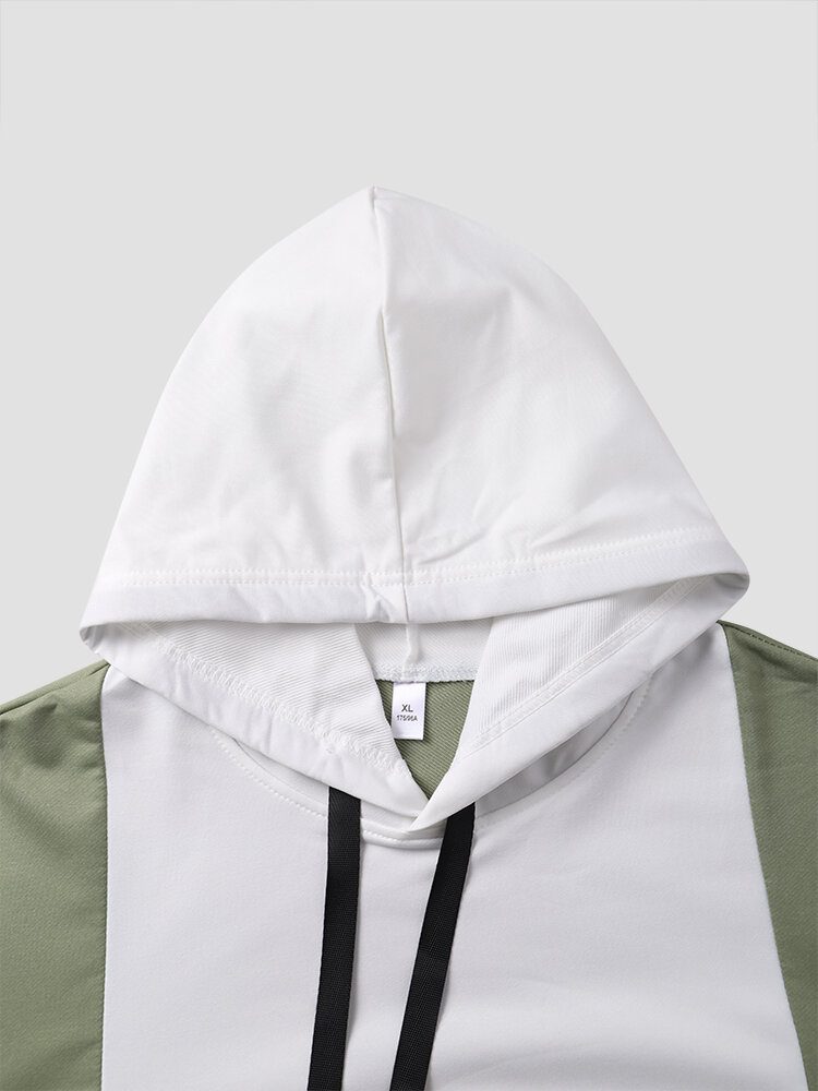 Herre Colorblock Kangaroo Pocket Drop Shoulder Uformelt Hettegensere Med Snøring