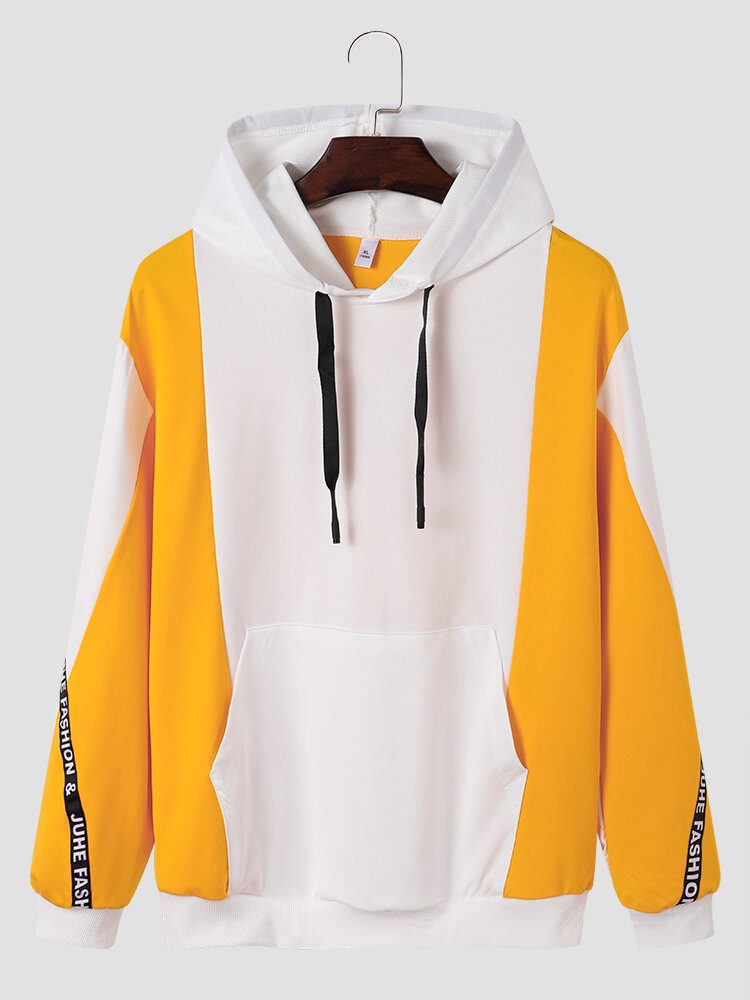 Herre Colorblock Kangaroo Pocket Drop Shoulder Uformelt Hettegensere Med Snøring