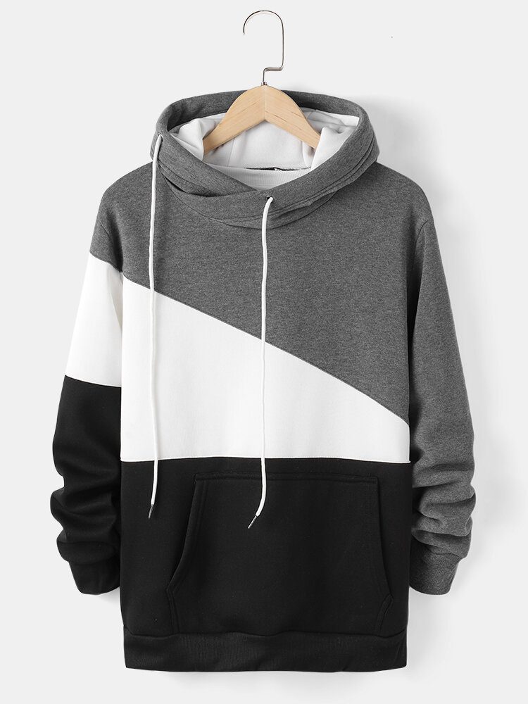 Herre Colorblock Patchwork Snøring Casual Pullover Hettegenser