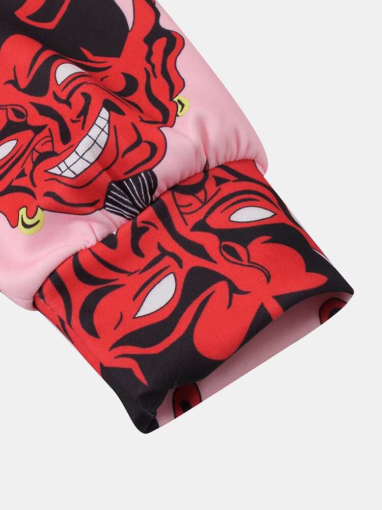 Herre Demon Print Kangaroo Pocket Langermet Hettegensere