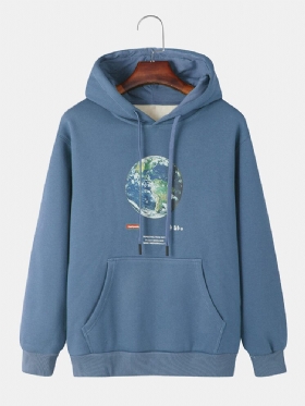 Herre Earth Letter Print Cotton Warm Snøring Overhead Hettegensere