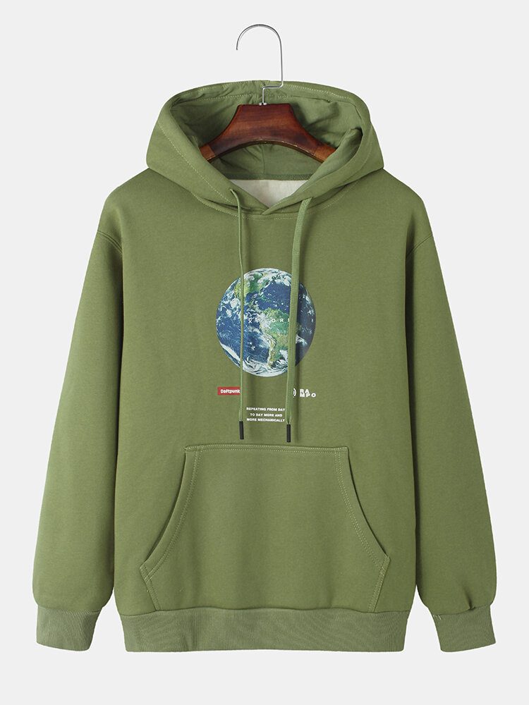 Herre Earth Letter Print Cotton Warm Snøring Overhead Hettegensere