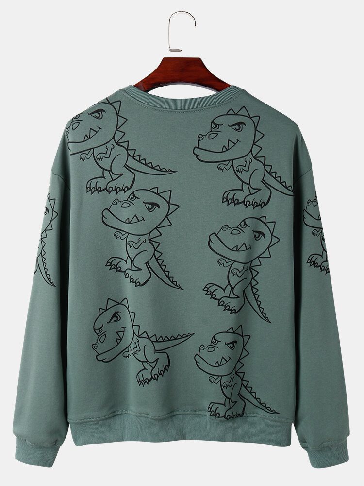 Herre Graffiti Dinosaur Print Pullover Drop Shoulder Street Sweatshirts