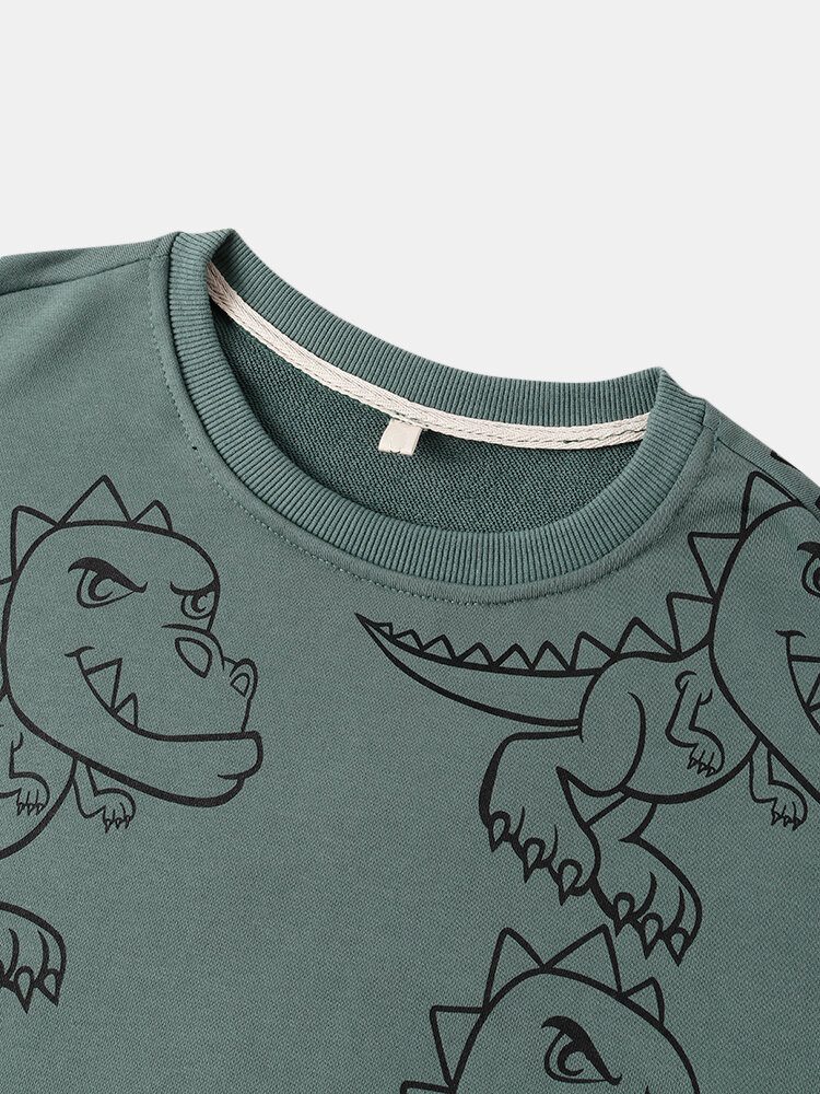 Herre Graffiti Dinosaur Print Pullover Drop Shoulder Street Sweatshirts