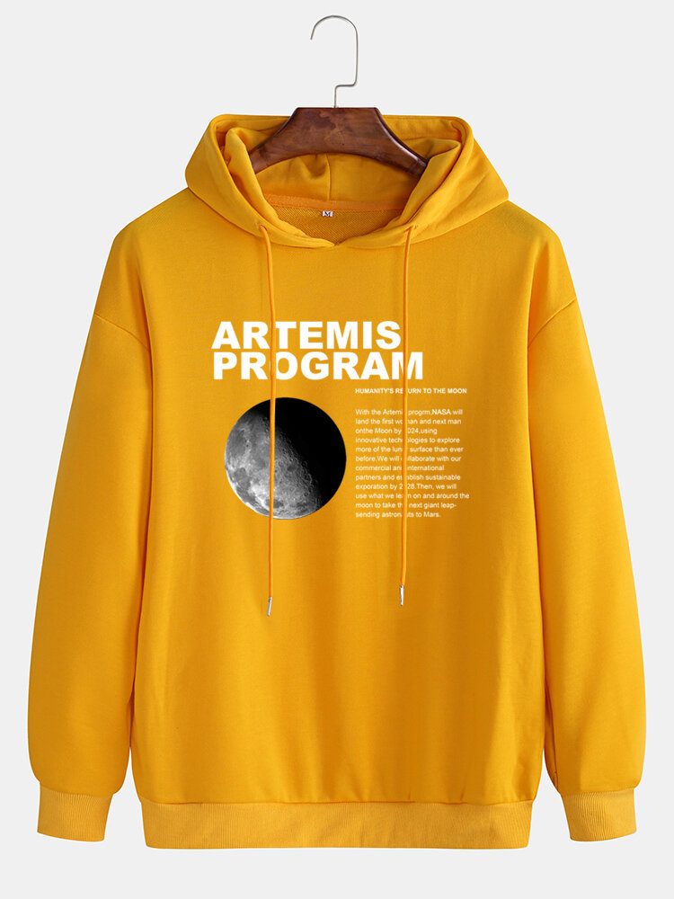 Herre Moon Graphic Letter Print Enkel Langermet Casual Hettegensere