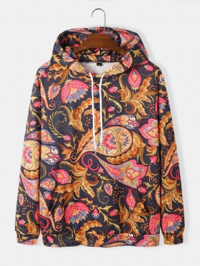 Herre Paisley Print Kangaroo Pocket Langermet Hettegensere