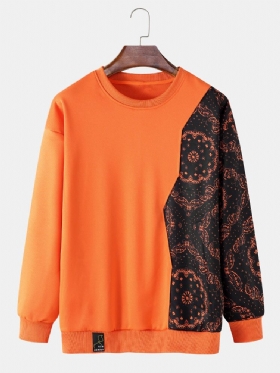 Herre Patchwork Color Block Contrast Floral Pullover Sweatshirt