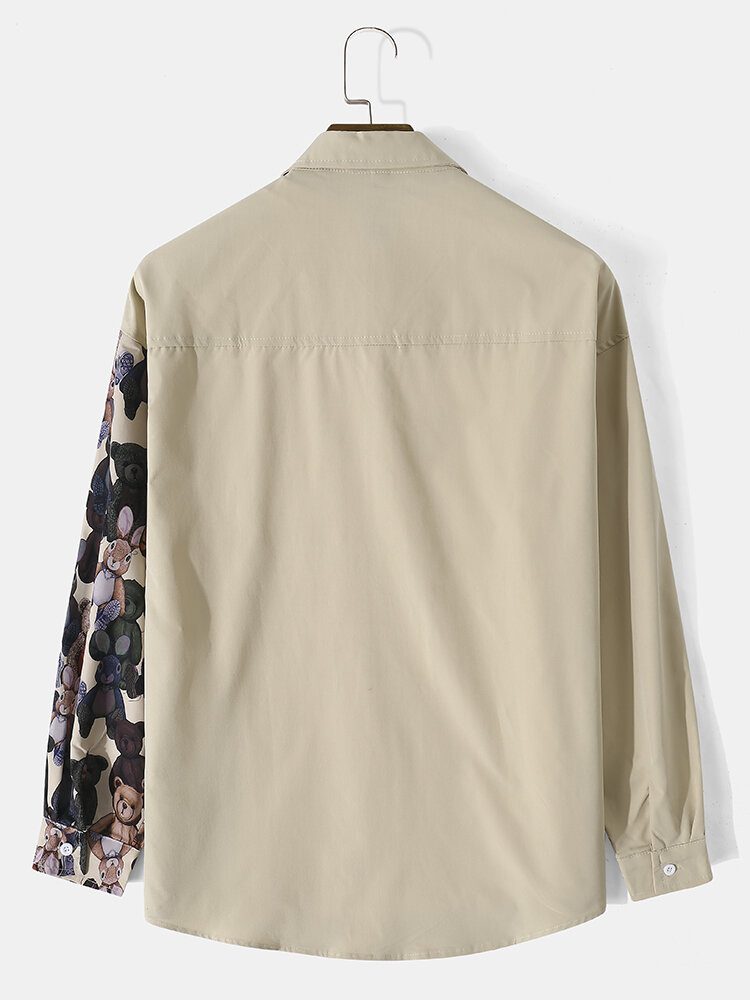 Herre Patchwork Color Block Contrast Floral Pullover Sweatshirt