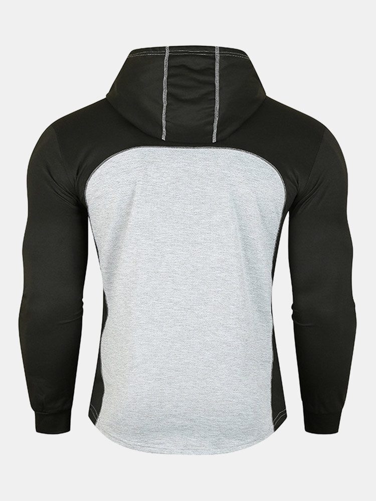 Herre Patchwork Solid Vintersport Fleece-genser Med Hette