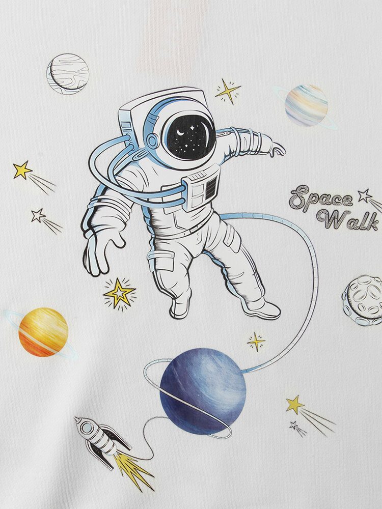 Herre Planet Astronaut Print Bomulls Hettegensere Med Kengurulomme