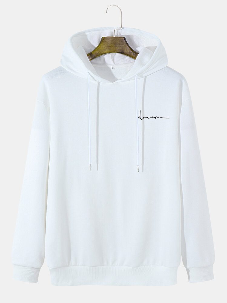 Herre Script Letter Print Drop Shoulder Uformelt Hettegensere Med Snøring